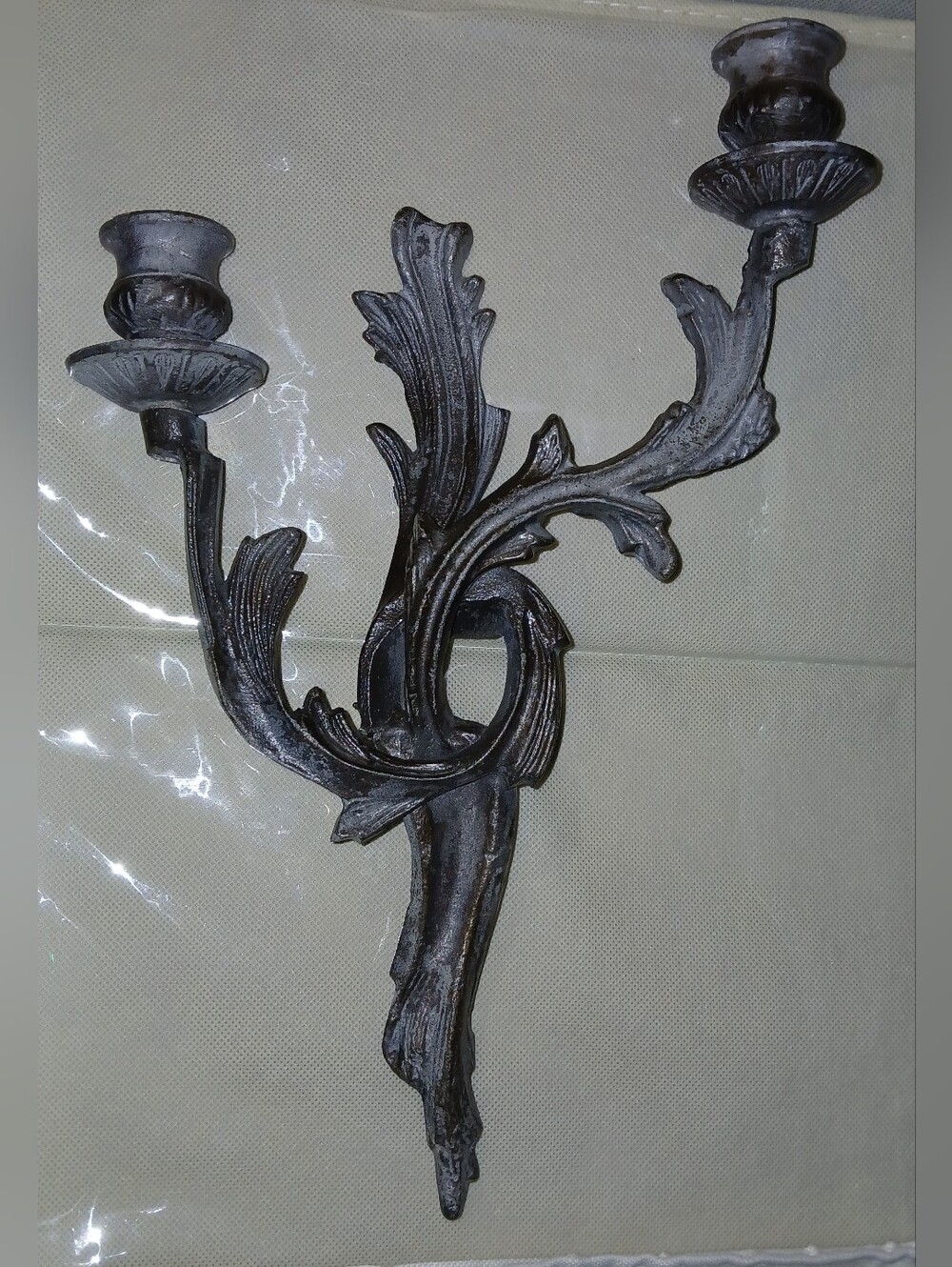 Italian Bronze Candle Sconce, Vintage 2 Arm Swirl Scrollwork Candlestick Holders